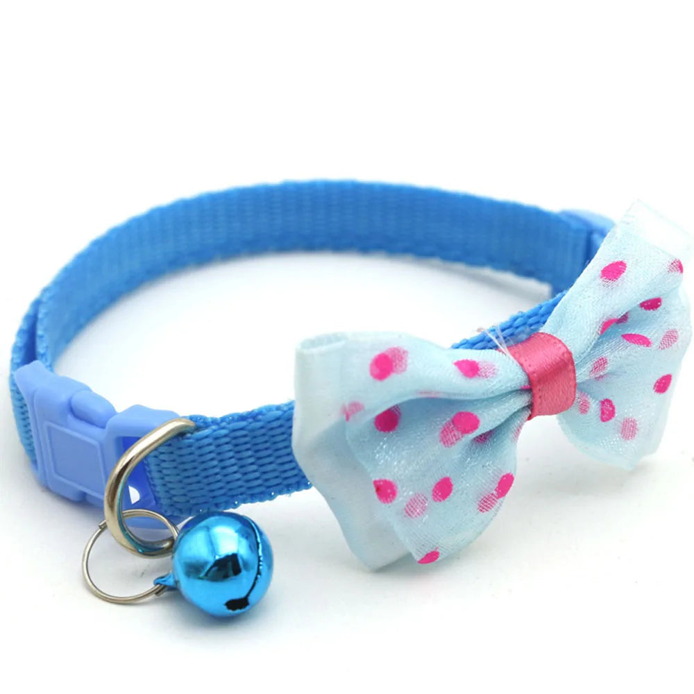 Fashionable Pet Collar With Bow Tie & Bell – Adjustable Nylon for Small Dogs