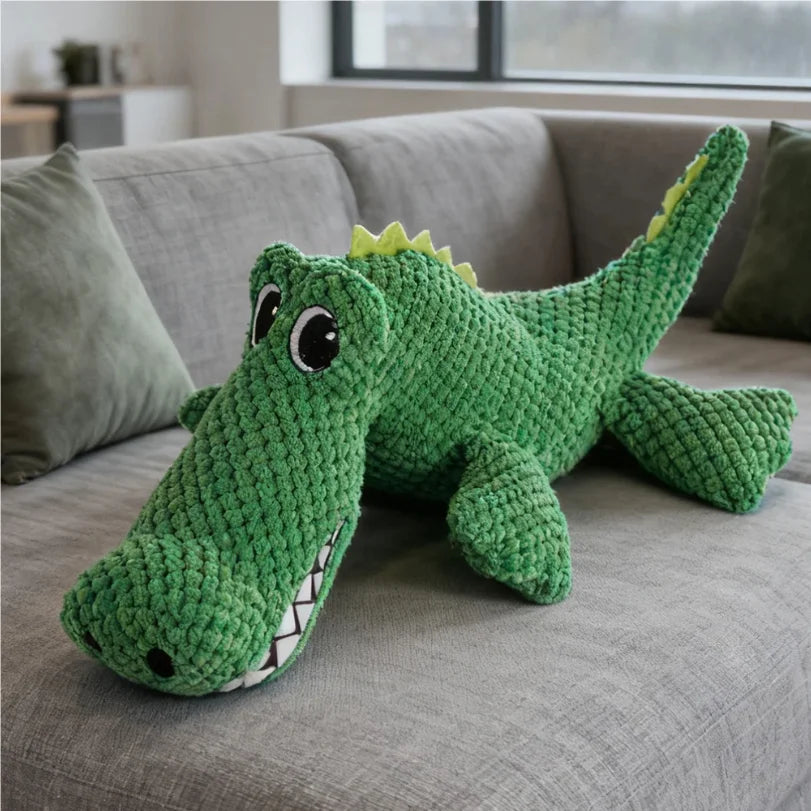 Chew Resistant Plush Dog Toy with Squeaker – Dinosaur or Crocodile