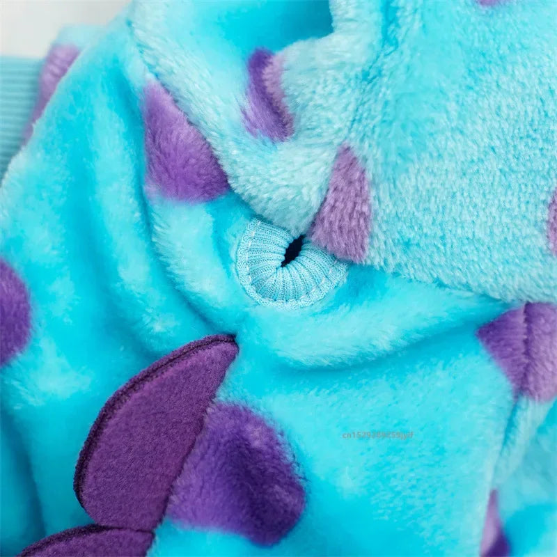 Blue Dinosaur Dog Coat – Thick Hooded Winter Jacket