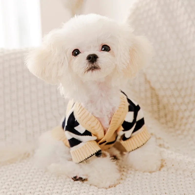 Luxury Striped Dog Cardigan – Cotton Warm Sweater Coat