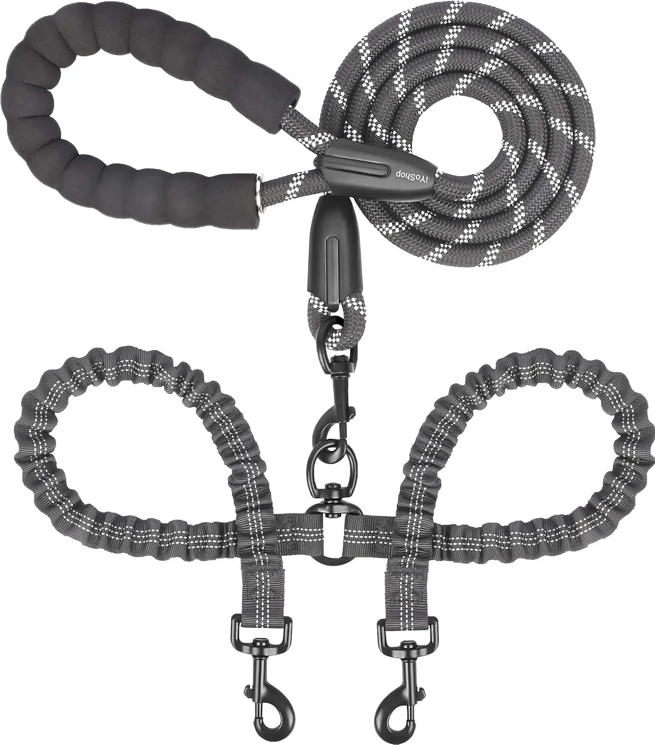 Dog Double Leash – Tangle-Free Bungee Control
