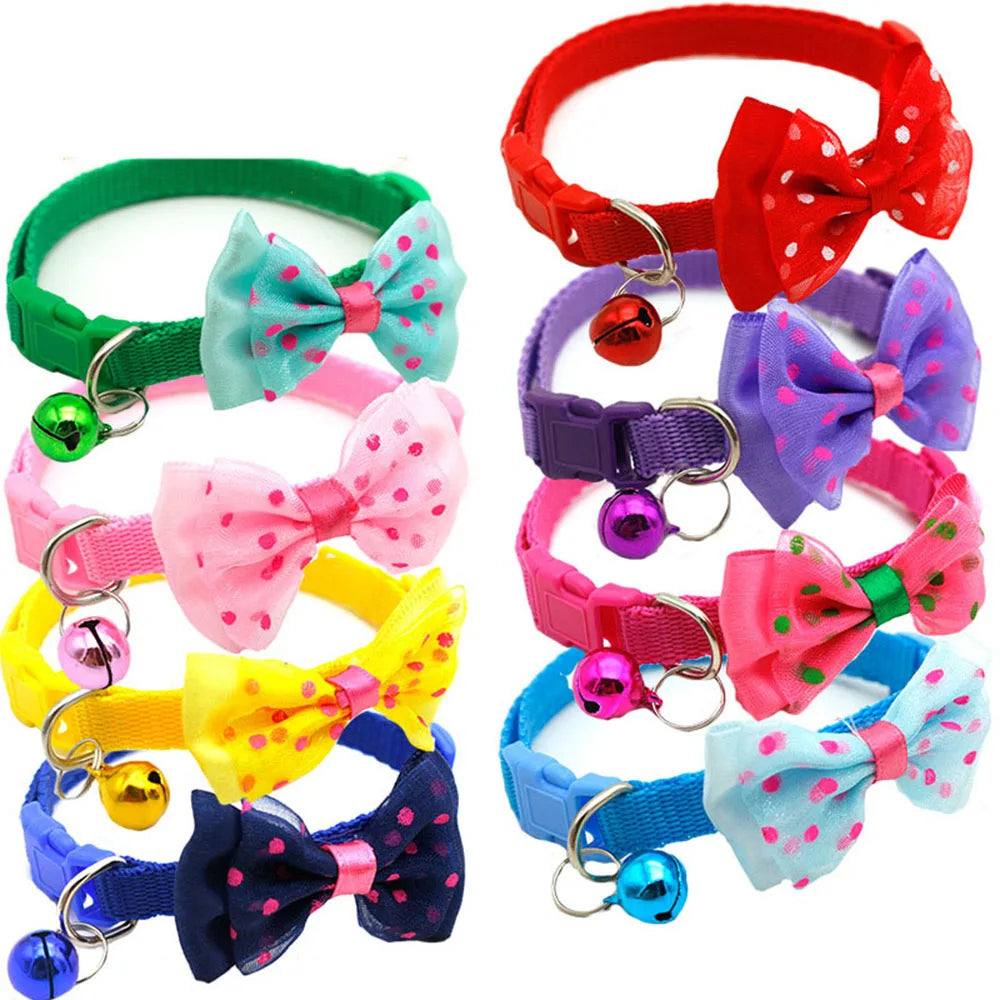 Fashionable Pet Collar With Bow Tie & Bell – Adjustable Nylon for Small Dogs