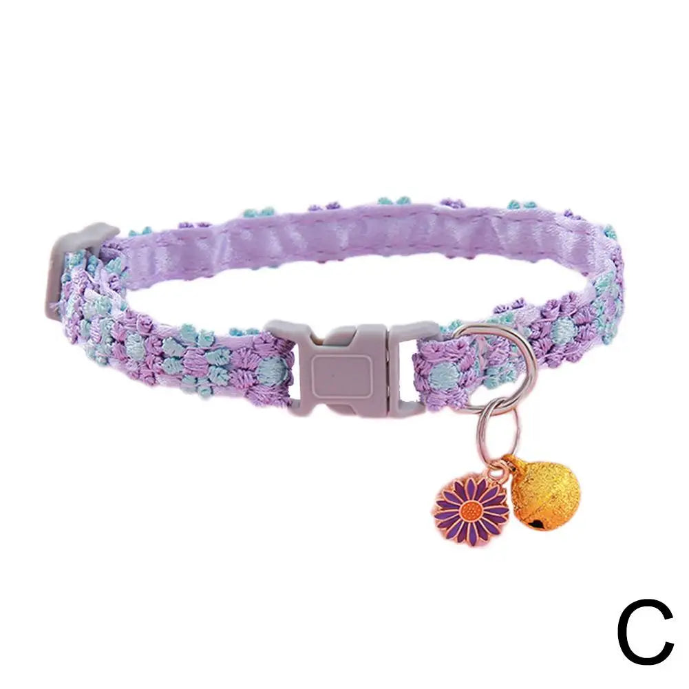 Colorful Lace Flower Dog Collar with Bell – Adjustable 20–30cm