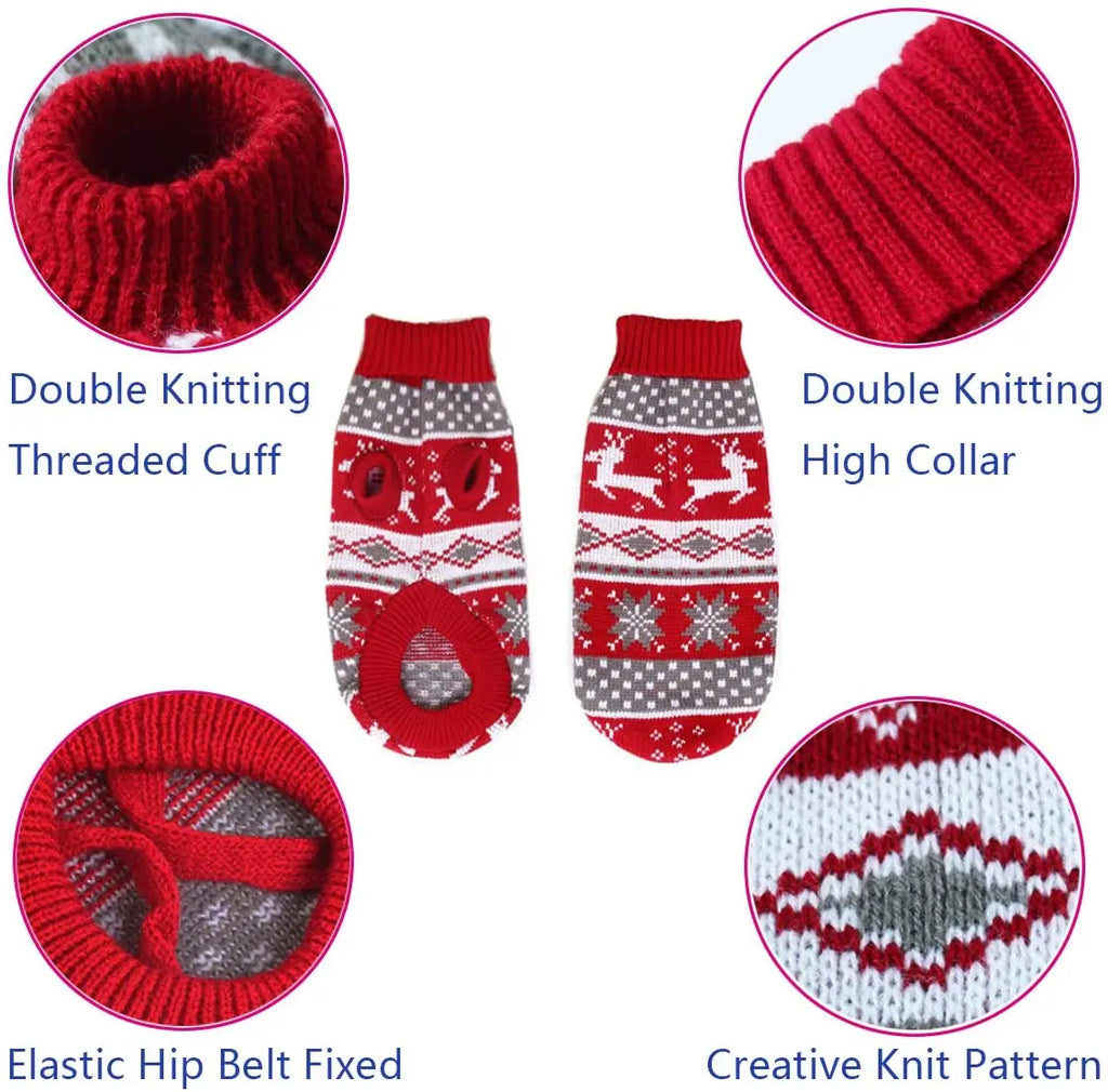 Christmas Dog Sweater – Red Wool Knit Holiday Pullover