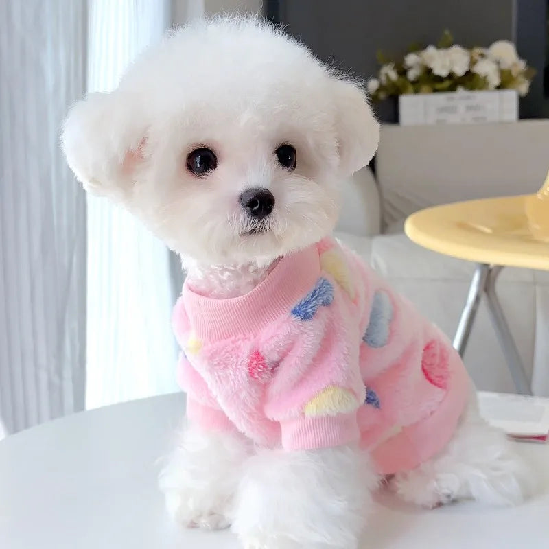 Winter Fleece Dog Hoodie – Heart Print Warm Pet Jacket