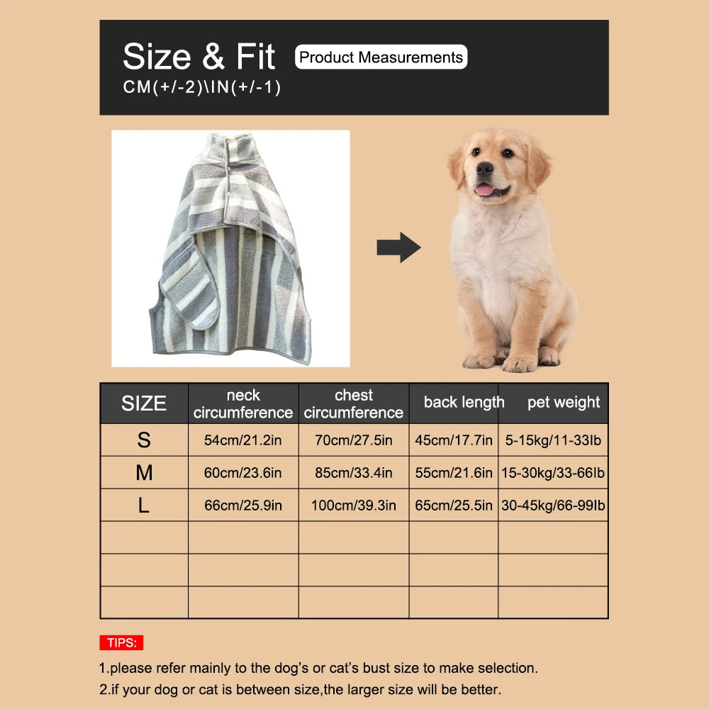 Quick-Dry Dog Bathrobe - Ultra-Absorbent Thick Coral Fleece Pet Towel