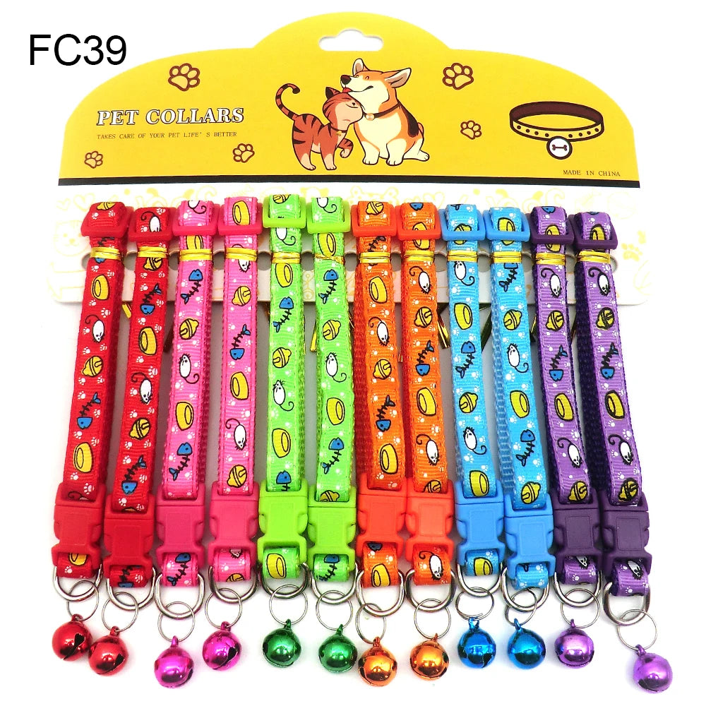 Multicolor Dog Collars with Bell 12 Pack – Adjustable ID Safe