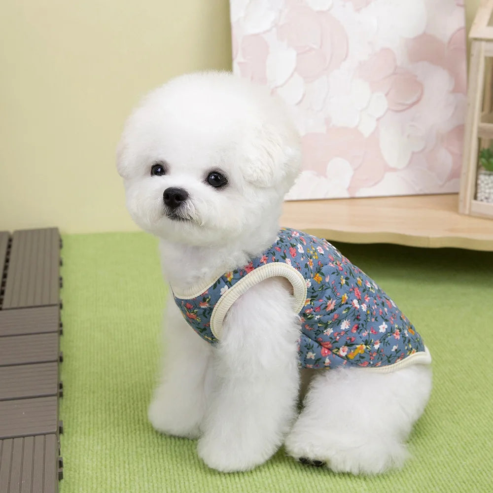Floral Dog Vest Coat – Cotton Winter Fleece Jacket for Small Dogs
