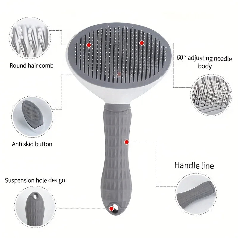 One-Click Pet Hair Removal Comb for Dogs – Automatic Slicker Brush