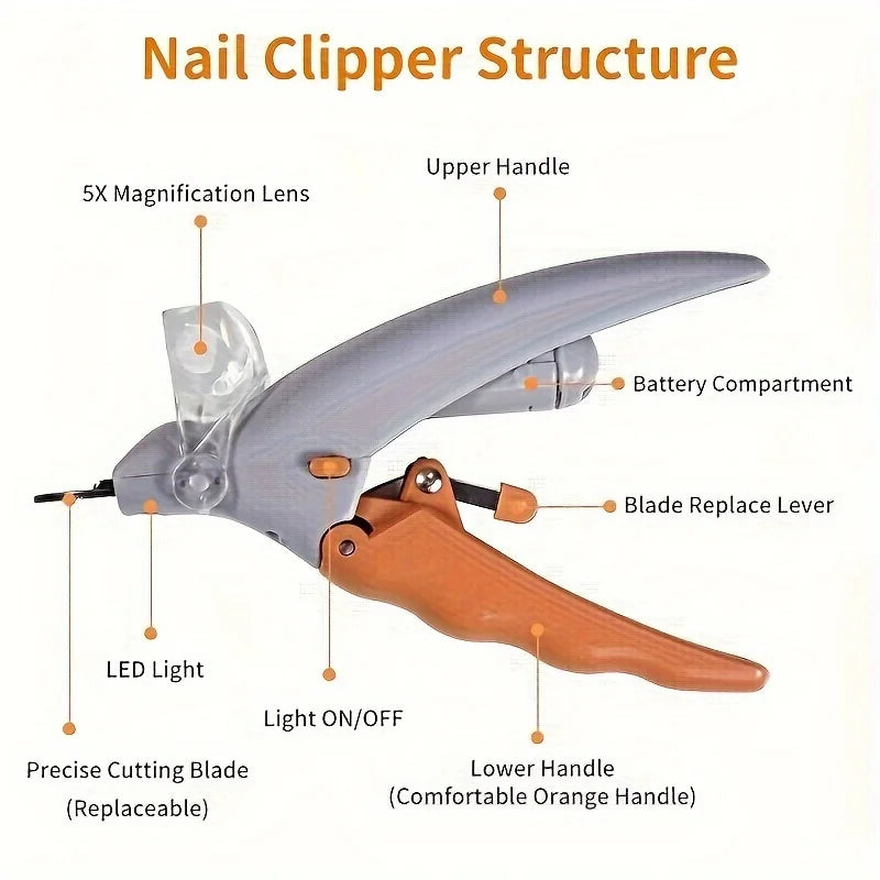 LED Pet Nail Clipper with Safety Light - Stainless Steel Trimmer for Dogs