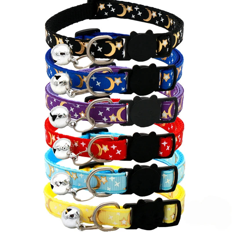 Star & Moon Cartoon Pet Collar – Reflective Breakaway with Bell