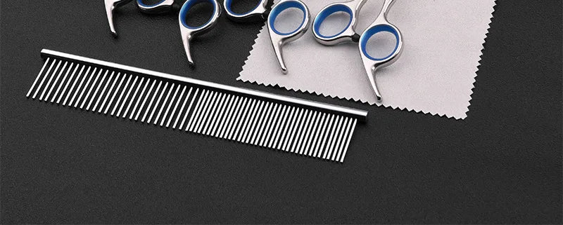 Professional 5-Piece Dog Grooming Scissors Set - Safety Round Tip Stainless Steel Kit