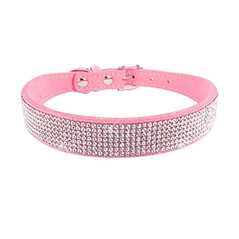 Crystal Rhinestone Dog Collar – Suede with Zinc Buckle