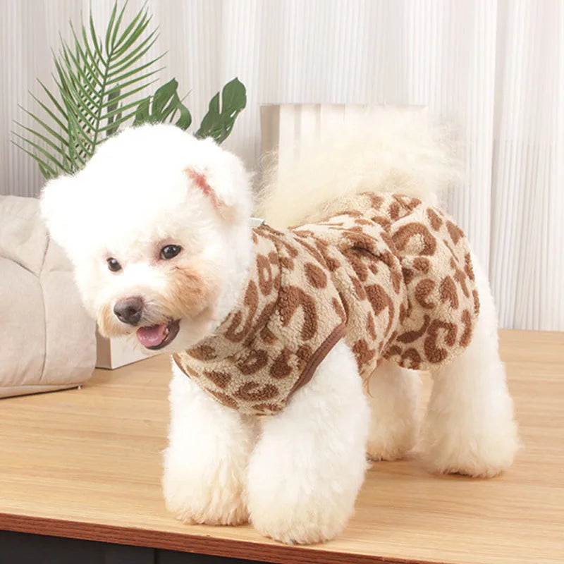 Leopard Print Dog Coat – Fleece Winter Hoodie XS-XL