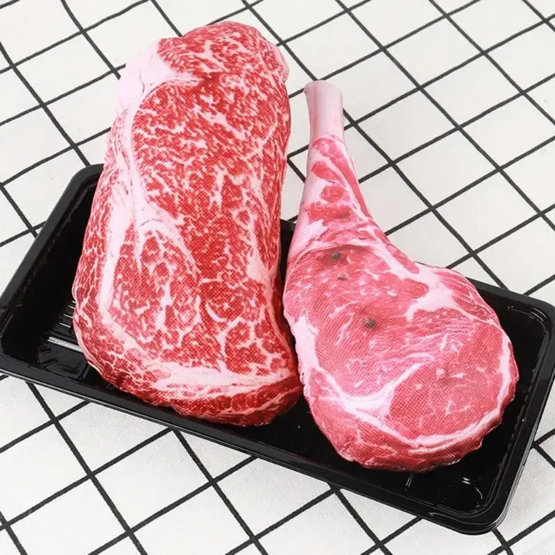 Steak Shaped Plush Dog Toy - Squeaky for Small & Medium Dogs, Interactive & Fun