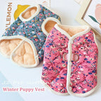 CozyPaw Floral Puppy Vest – Thickened Fleece-Lined Winter Dog Coat