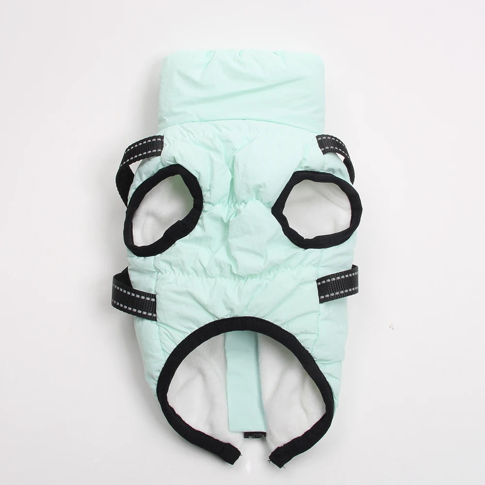 Winter Dog Coat Hoodie with Zipper Harness – Fleece Lined