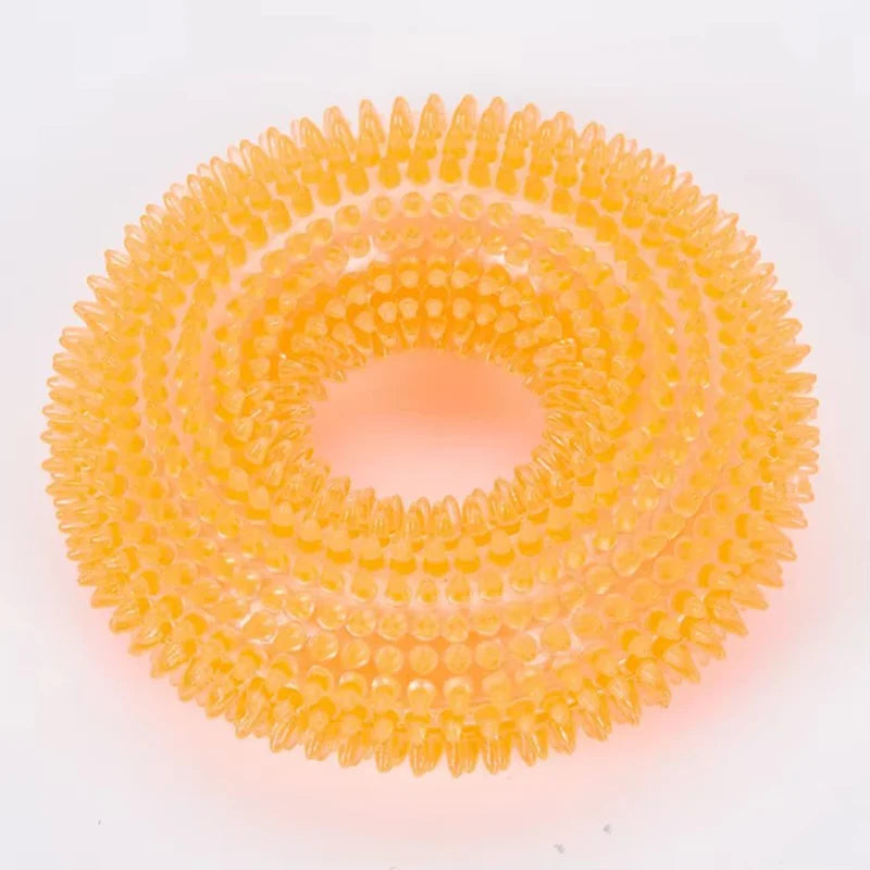 Squeaky Thorn Ring Dog Toy – TPR Rubber Dental Chew for Puppies & Teeth Cleaning