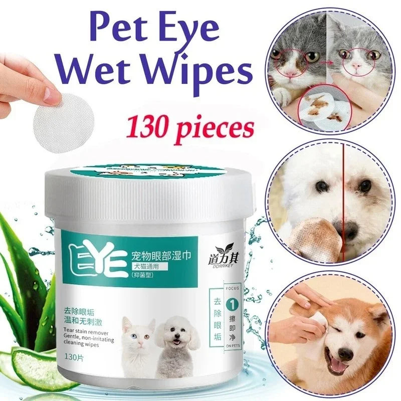130 Pcs Dog Eye and Ear Wipes for Gentle Tear Stain and Ear Cleaning