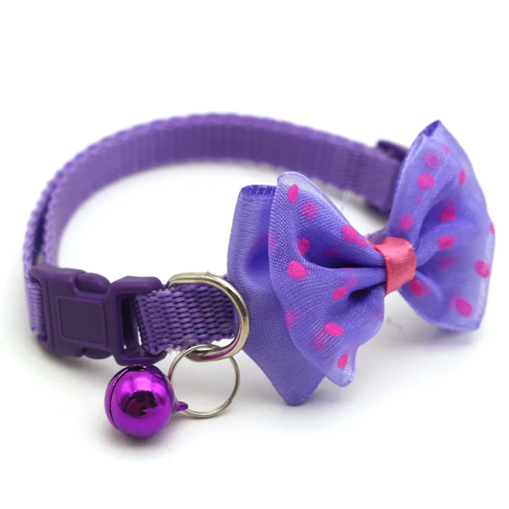 Fashionable Pet Collar With Bow Tie & Bell – Adjustable Nylon for Small Dogs