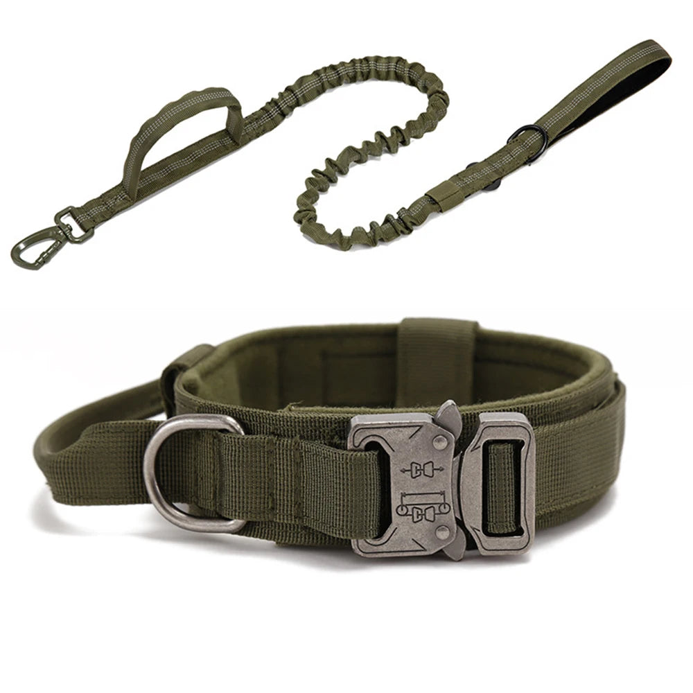 Reflective Nylon Dog Collar and Leash Set – Tactical 2PC for Large Dogs