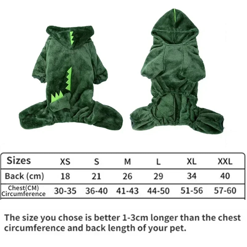Blue Dinosaur Dog Coat – Thick Hooded Winter Jacket