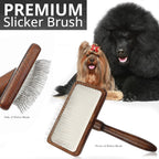 Dog Slicker Brush with Stainless Steel Pins & Wood Handle