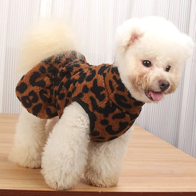 Leopard Print Dog Coat – Fleece Winter Hoodie XS-XL