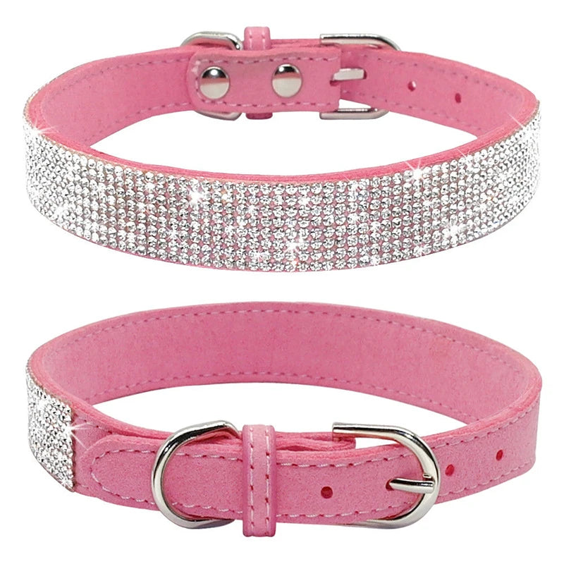 Crystal Rhinestone Dog Collar – Suede with Zinc Buckle