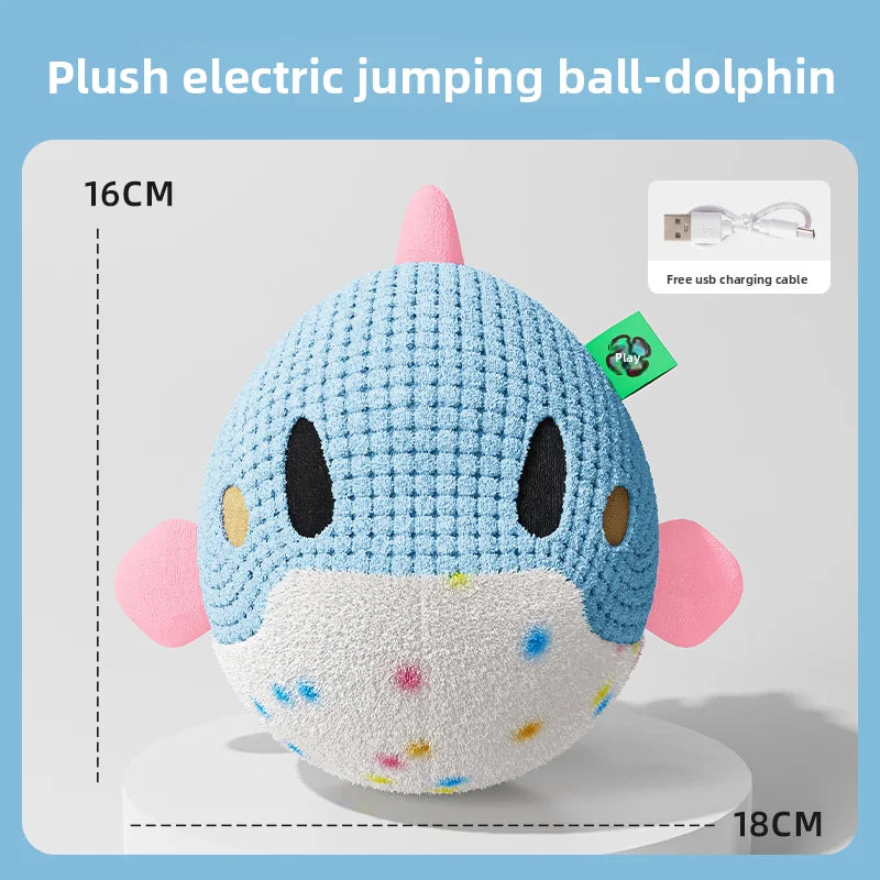 Electric Bouncing Dog Ball Toy – Interactive Squeaky Plush Chew Toy