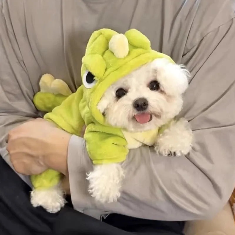 Dinosaur Dog Flannel Jumpsuit – Cozy Winter Romper for Small Dogs