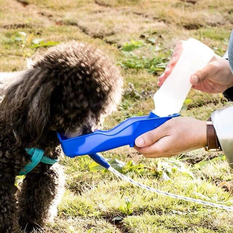 Squeeze-to-Fill Dog Travel Water Bottle – Built-In Drinking Bowl