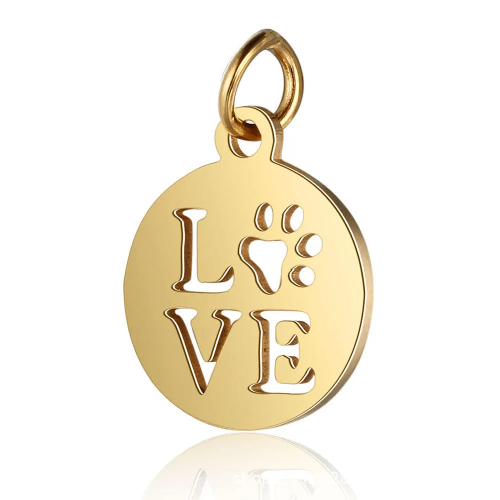 Paw Print & Bone Charm Pendants – Stainless Steel DIY Set (5 Pcs Gold)