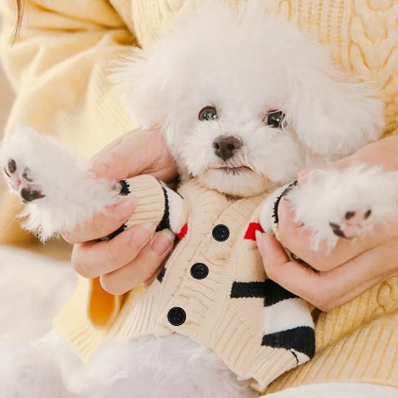 Luxury Striped Dog Cardigan – Cotton Warm Sweater Coat