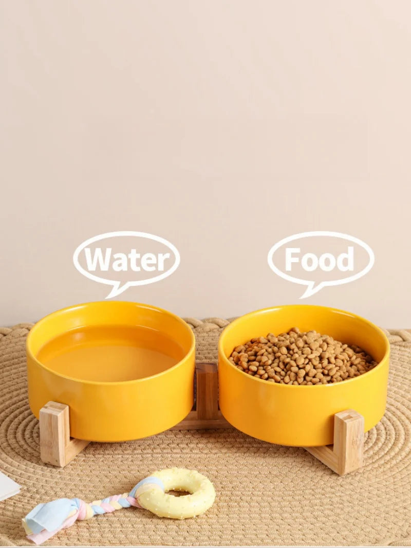 Elevated Ceramic Dog Bowl – Minimalist Bamboo Stand Feeder