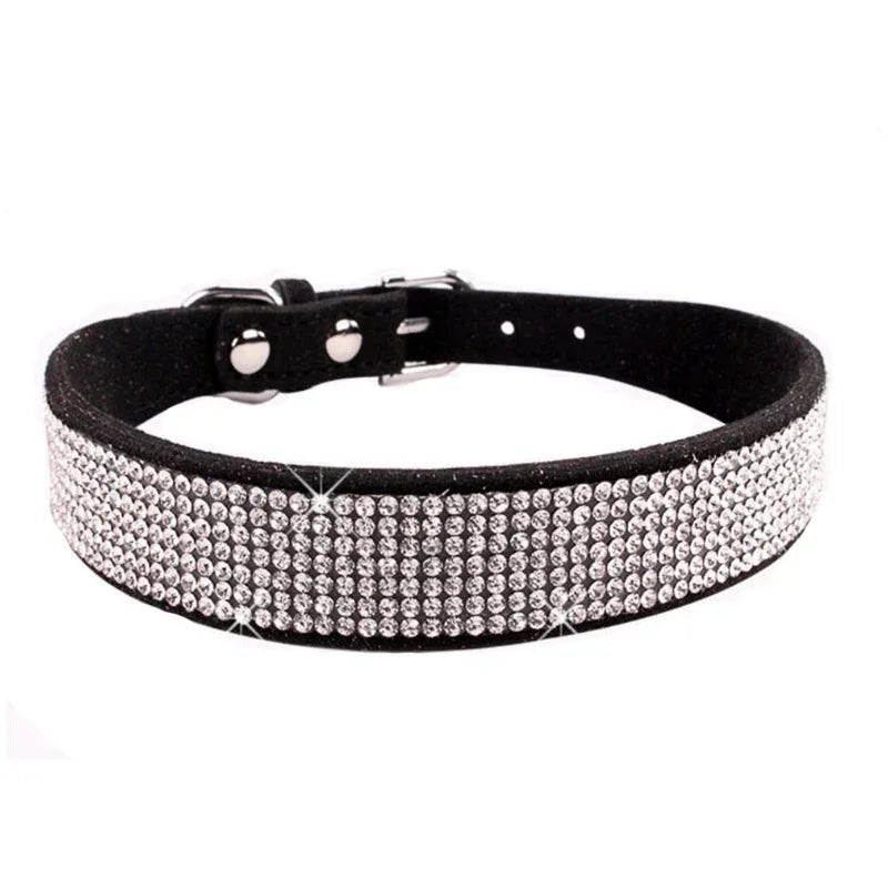 Suede Crystal Dog Collar – Rhinestone Buckle Sparkle