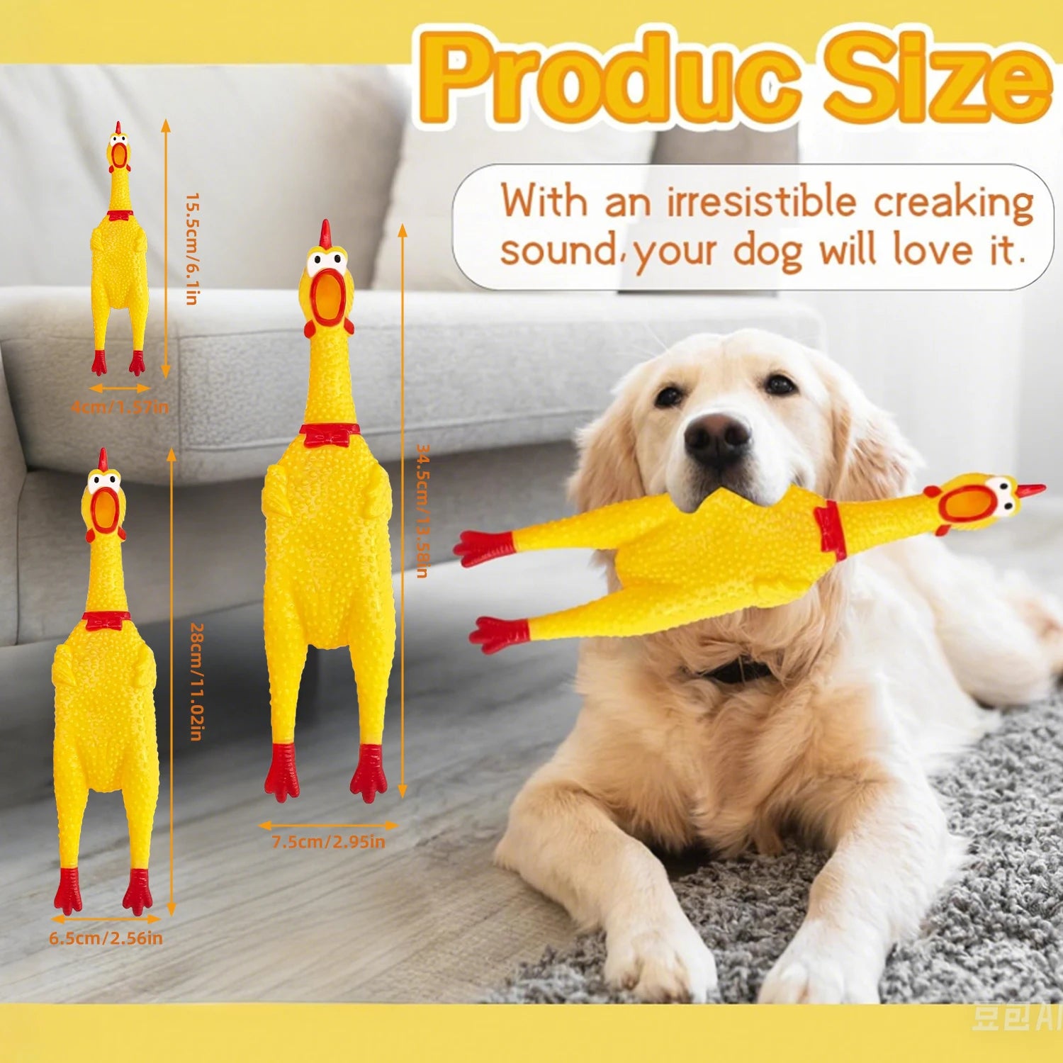 Rubber Screaming Chicken Dog Toy - Squeaky (Small, Medium, Large)