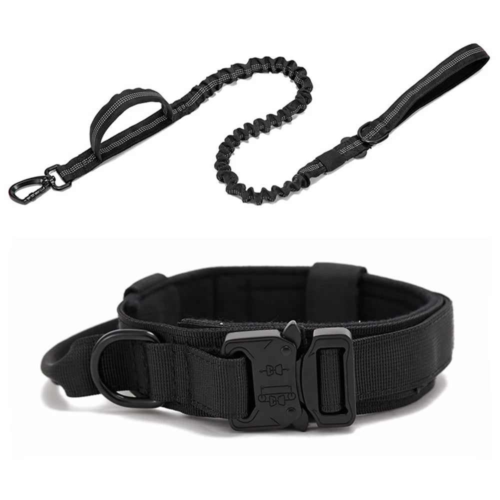 Reflective Nylon Dog Collar and Leash Set – Tactical 2PC for Large Dogs