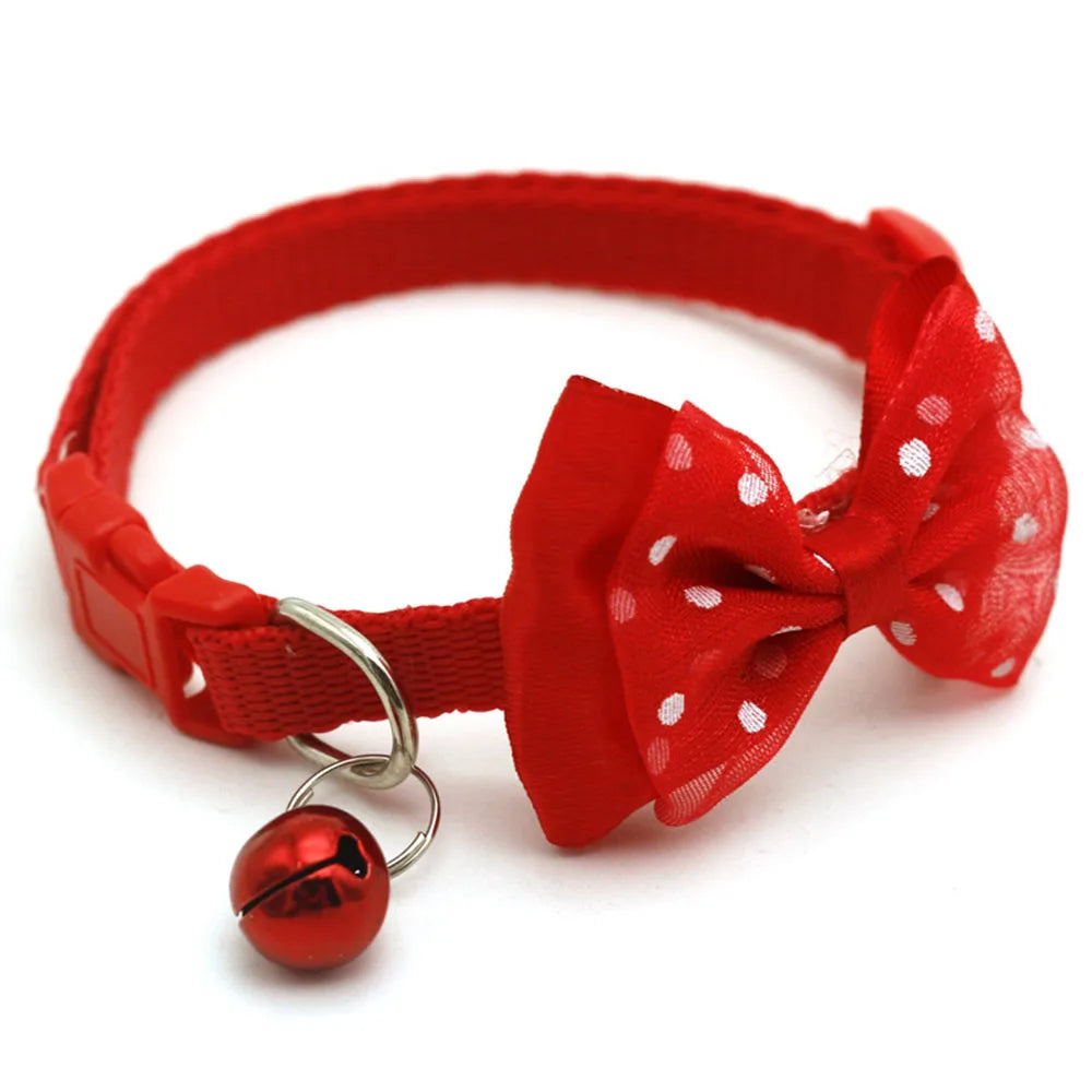 Fashionable Pet Collar With Bow Tie & Bell – Adjustable Nylon for Small Dogs