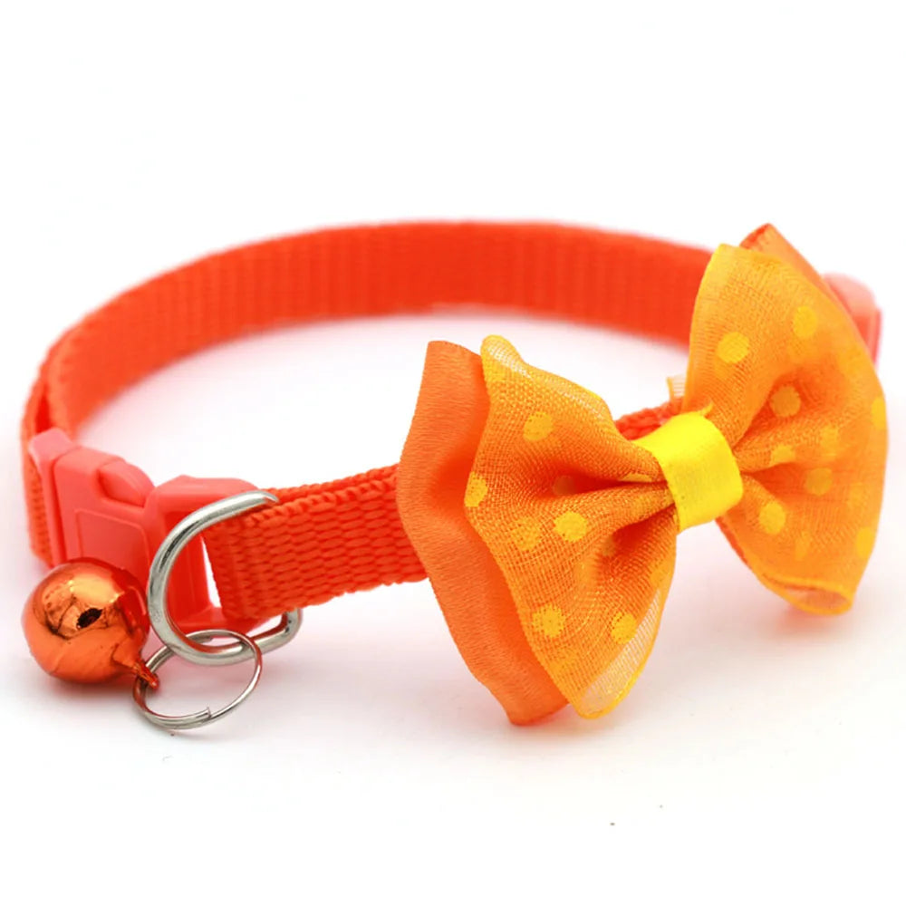 Fashionable Pet Collar With Bow Tie & Bell – Adjustable Nylon for Small Dogs