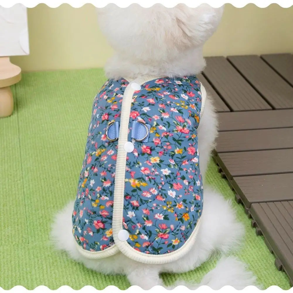 CozyPaw Floral Puppy Vest – Thickened Fleece-Lined Winter Dog Coat