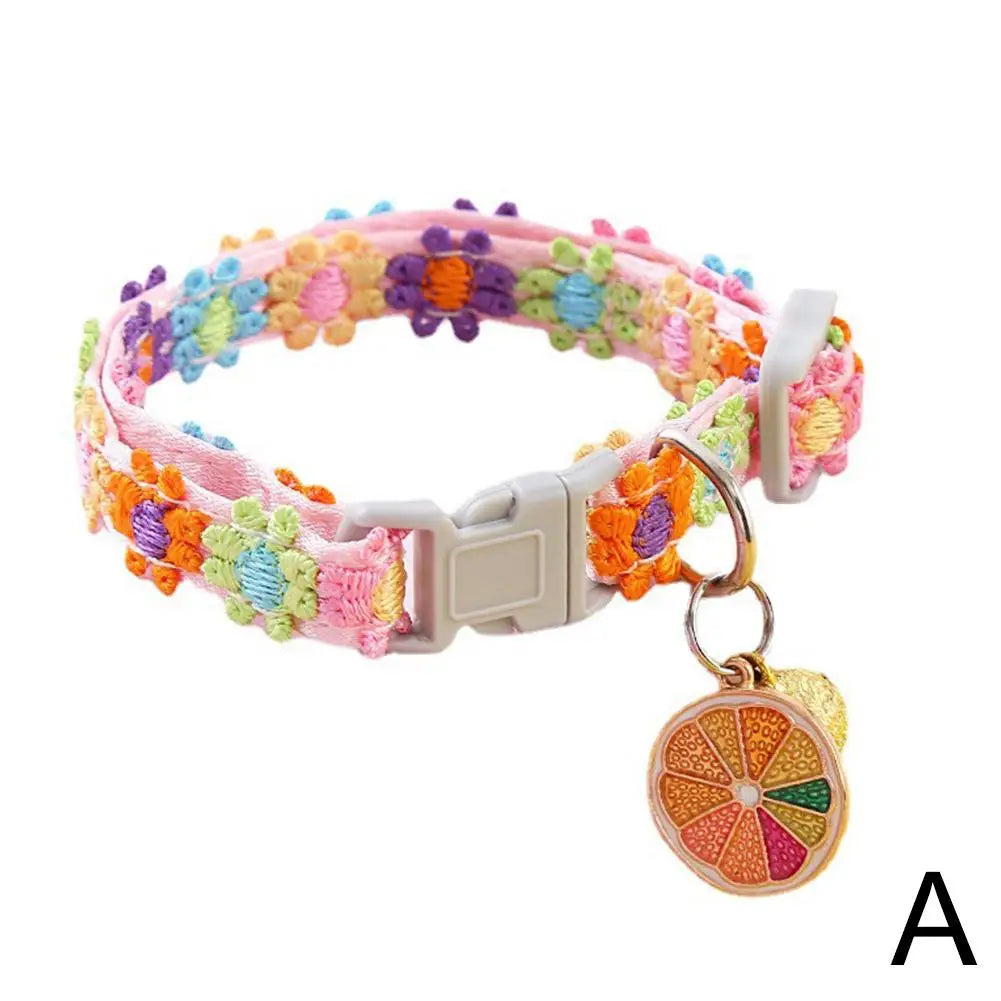 Colorful Lace Flower Dog Collar with Bell – Adjustable 20–30cm