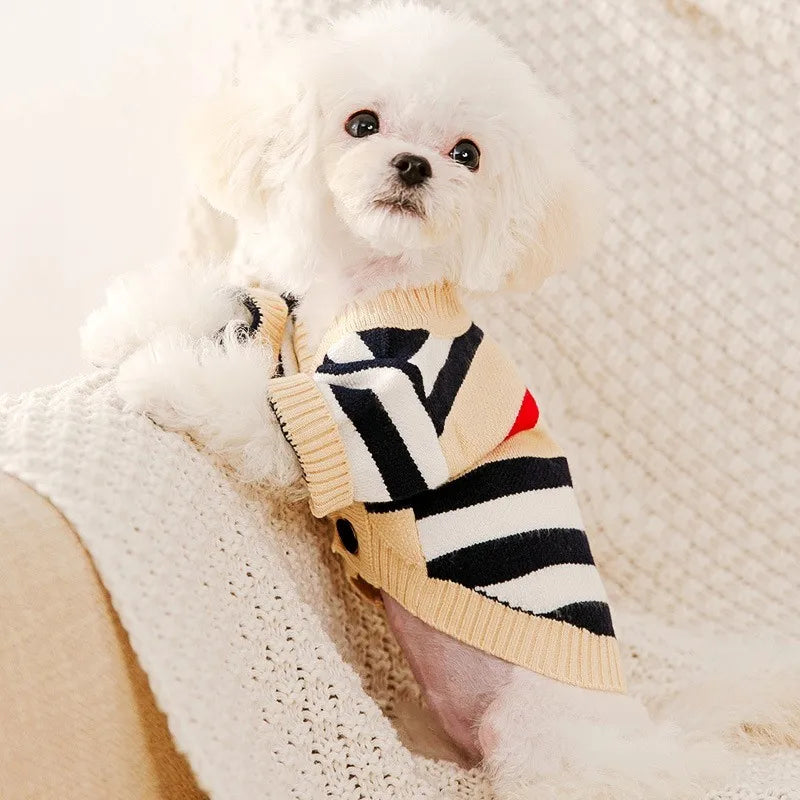 Luxury Striped Dog Cardigan – Cotton Warm Sweater Coat