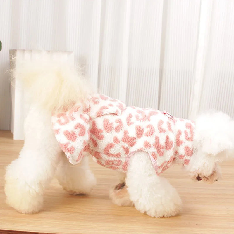 Leopard Print Dog Coat – Fleece Winter Hoodie XS-XL