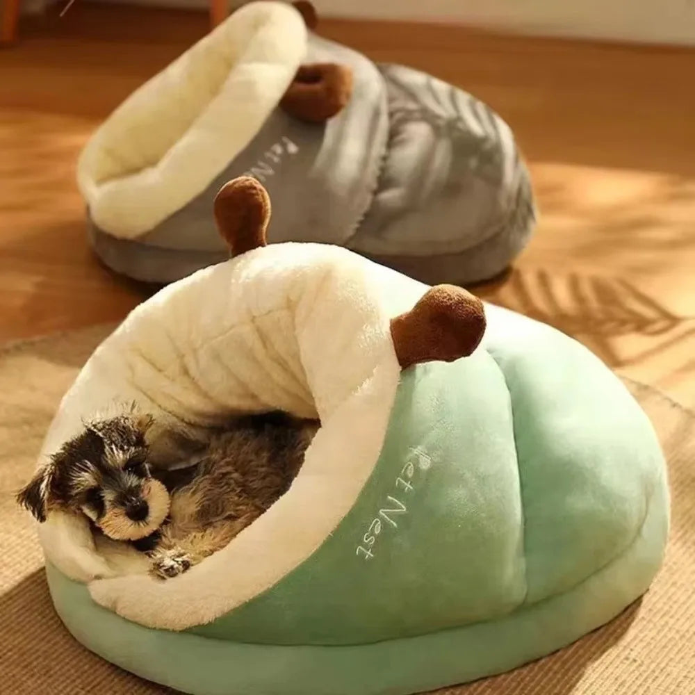 Cute Warm Dog Kennel Bed – Breathable, Foldable Winter Dog House, Washable