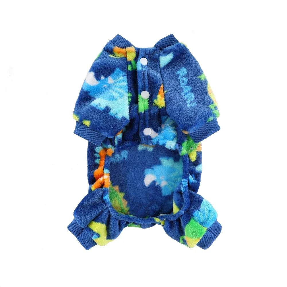 Winter Fleece Dog Pajamas – Cozy Polyester Jumpsuit XS-4XL Blue