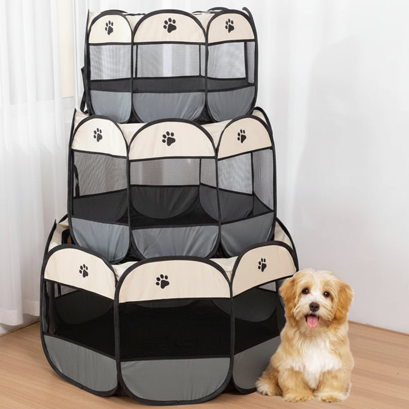 Portable Foldable Dog Playpen Tent – Octagonal Travel Pet House with Mesh Panels