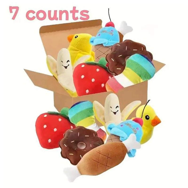 Plush Puppy Toys 7-Piece Fruit & Veggie Set
