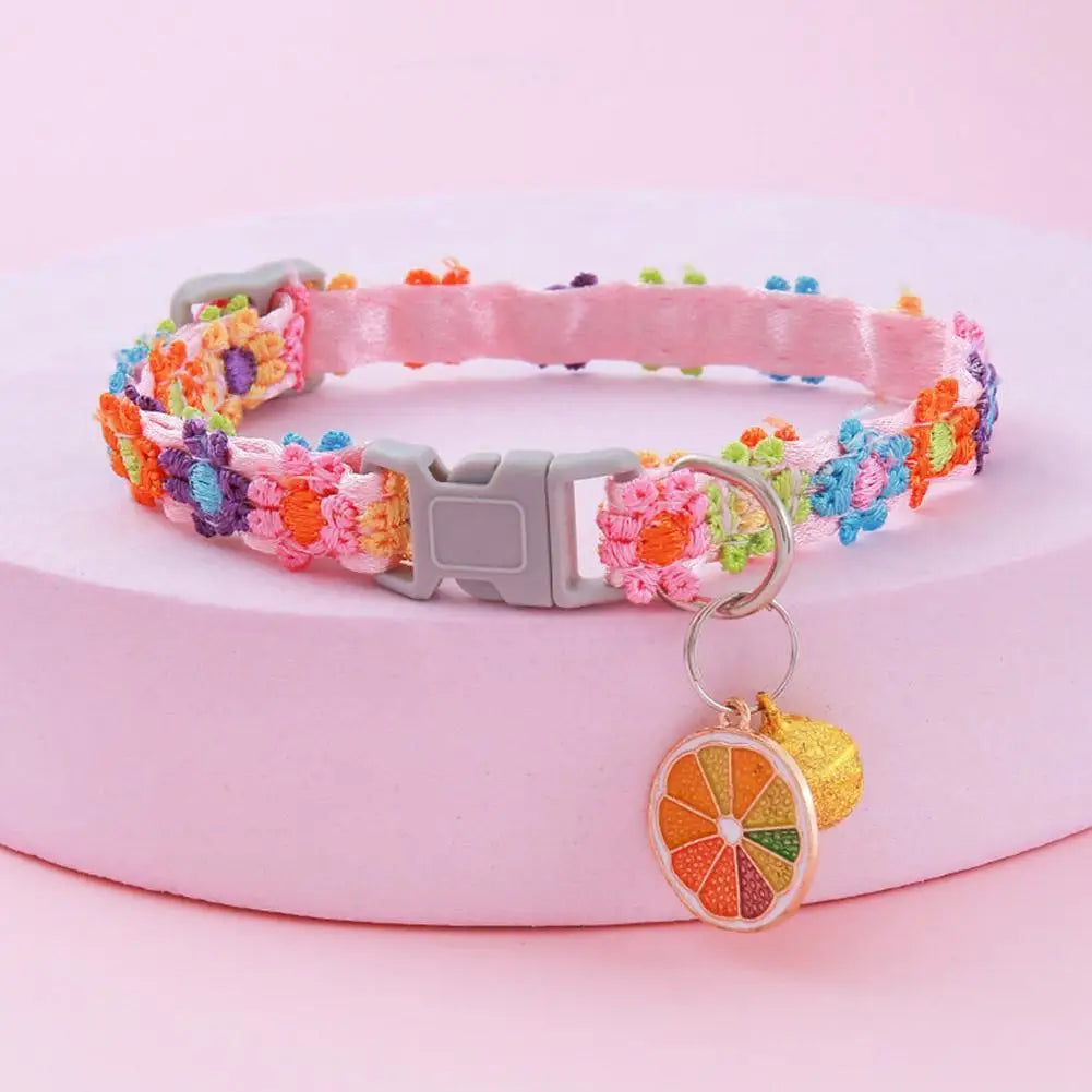 Colorful Lace Flower Dog Collar with Bell – Adjustable 20–30cm