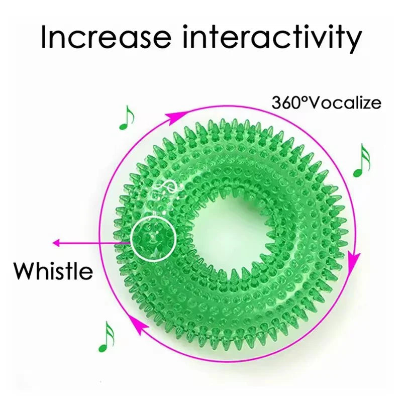 Squeaky Thorn Ring Dog Toy – TPR Rubber Dental Chew for Puppies & Teeth Cleaning